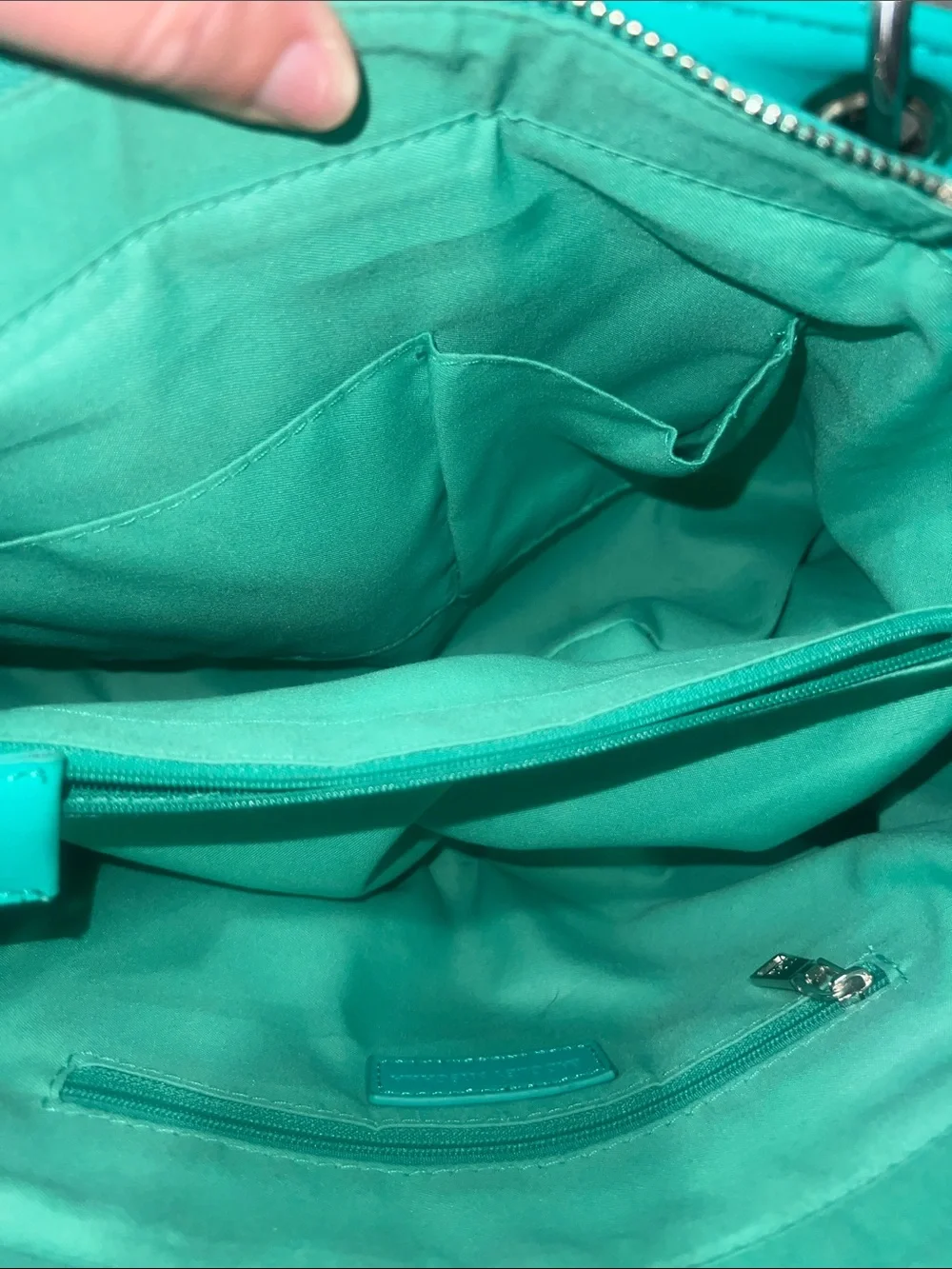 Badgley Mischka Chevron Quilted Shoulder Bag in a vibrant teal/mint green hue.